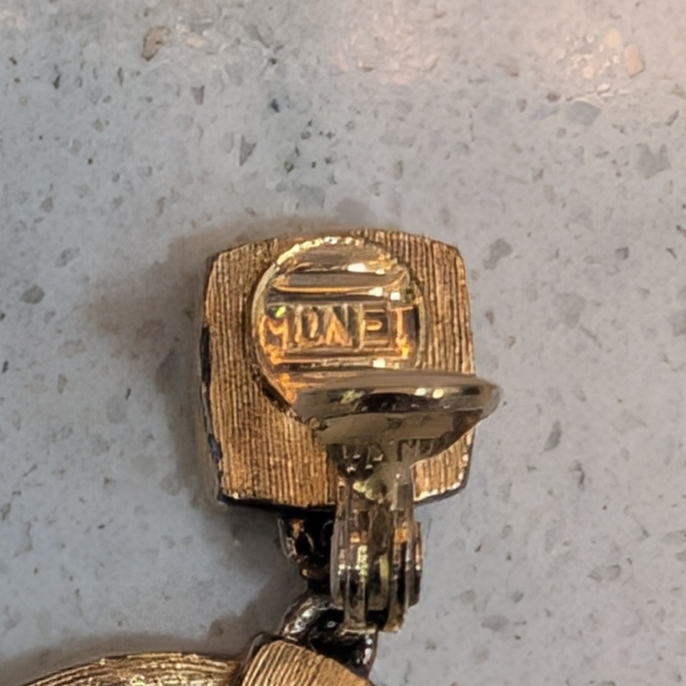 Vintage Monet Clip On Hoop Earrings - Picture 3 of 8